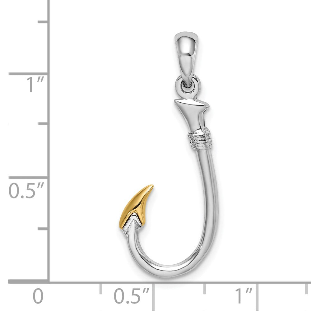 FJC Finejewelers 925 Silver and 14k Yellow Gold Rhodium Plated 3D Fish Hook with Accent Charm 30 x 12 mm