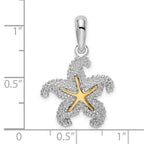 FJC Finejewelers 925 Silver and 14k Yellow Gold  Textured Starfish with Accent Charm 27 x 17 mm