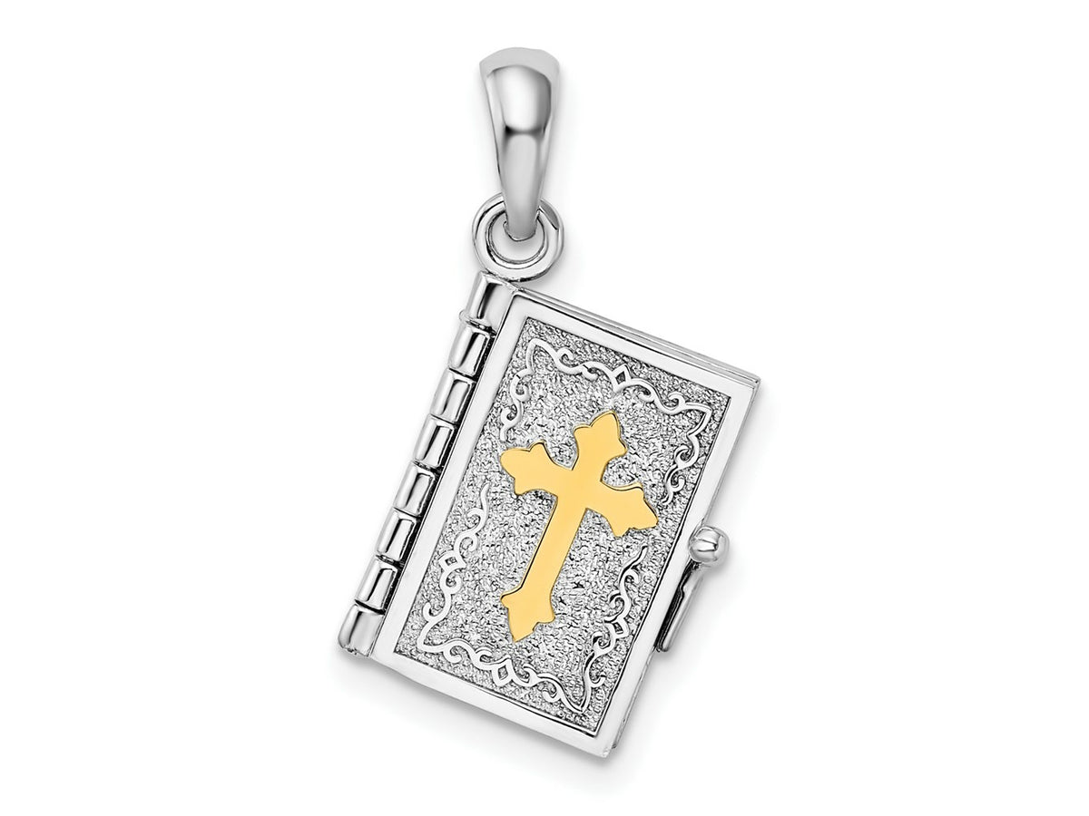 FJC Finejewelers 925 Silver Texture Lords Prayer Bible with Cross Charm 23 x 13 mm