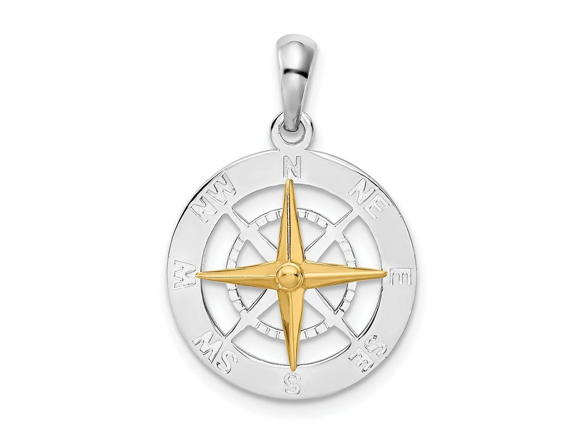 FJC Finejewelers 925 Silver and 14k Yellow Gold Accents Small Compass with Needle Charm 25 x 17 mm