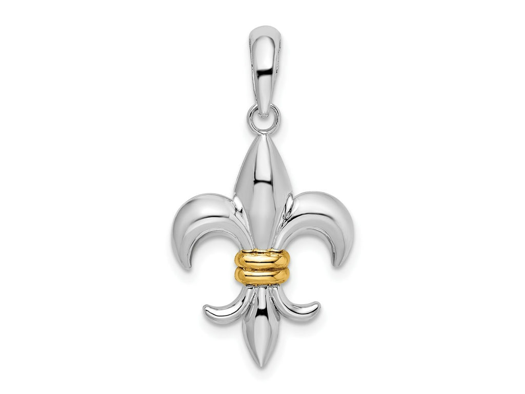 FJC Finejewelers 925 Silver and 14k Yellow Gold  Polished Fleur de Lis with Accent Charm 16 mm