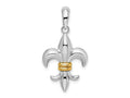 FJC Finejewelers 925 Silver and 14k Yellow Gold  Polished Fleur de Lis with Accent Charm 16 mm