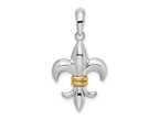 FJC Finejewelers 925 Silver and 14k Yellow Gold  Polished Fleur de Lis with Accent Charm 16 mm