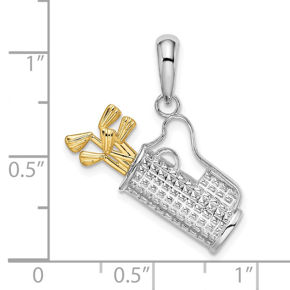 FJC Finejewelers 925 Silver and 14k Yellow Gold Rhodium Plated Polished Golf Bag with Clubs Charm 23 mm