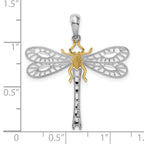 FJC Finejewelers 925 Silver and 14k Yellow Gold Rhodium Plated Polished Dragonfly with Accent Charm 29 mm