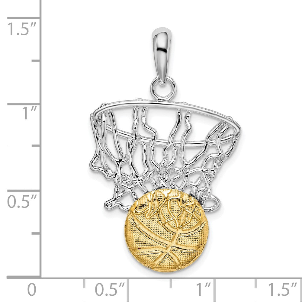 FJC Finejewelers 925 Silver and 14k Yellow Gold Rhodium Plated Polished Net with Basketball Charm 22 mm
