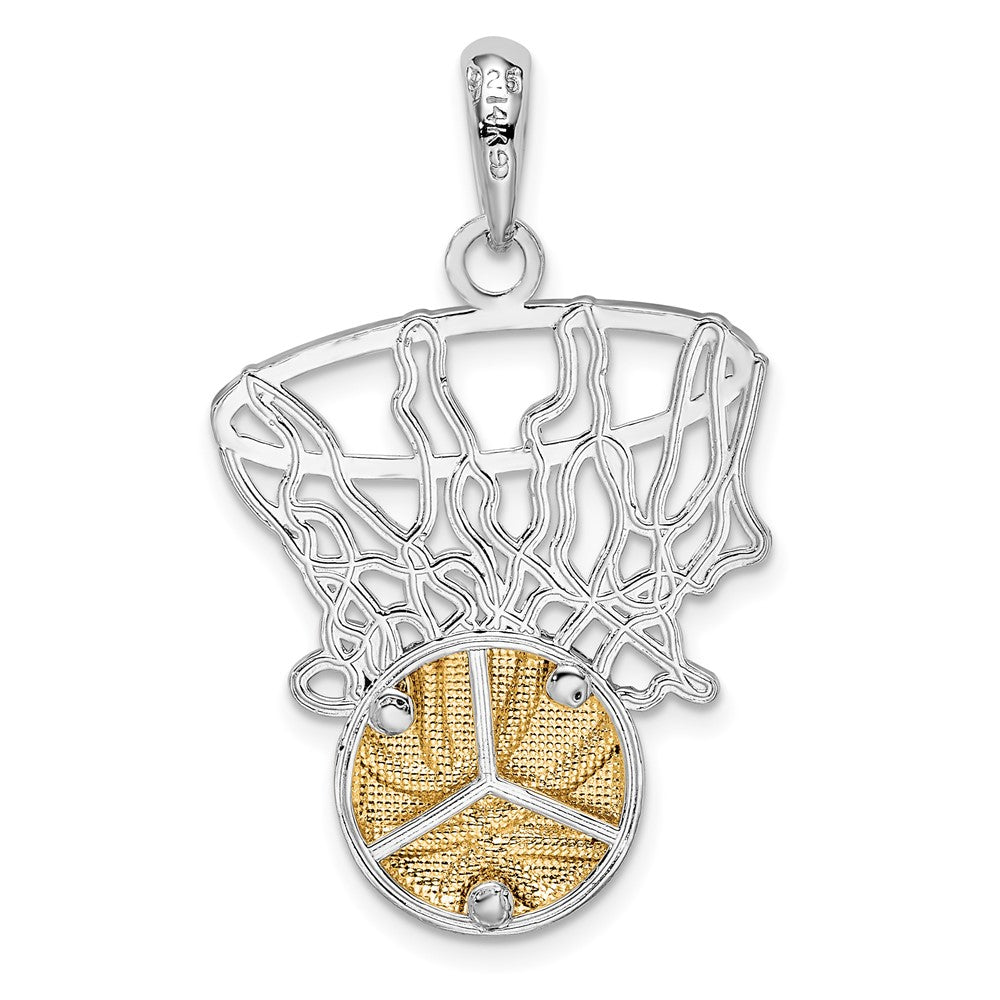 FJC Finejewelers 925 Silver and 14k Yellow Gold Rhodium Plated Polished Net with Basketball Charm 22 mm