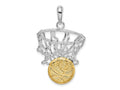 FJC Finejewelers 925 Silver and 14k Yellow Gold Rhodium Plated Polished Net with Basketball Charm 22 mm