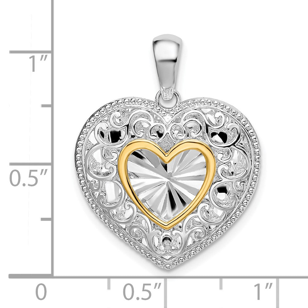 FJC Finejewelers 925 Silver and 14k Yellow Gold Accent  Rhodium Plated Polished Heart Charm