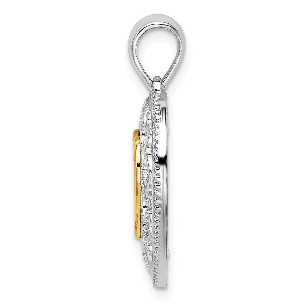 FJC Finejewelers 925 Silver and 14k Yellow Gold Accent  Rhodium Plated Polished Heart Charm