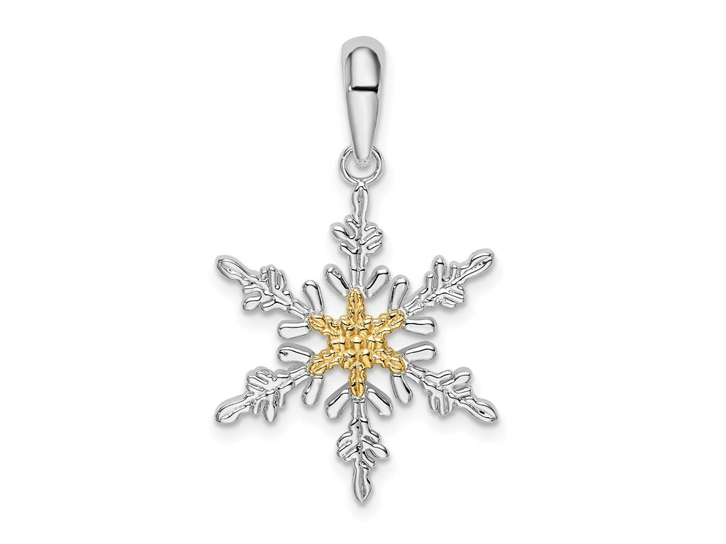 FJC Finejewelers 925 Silver and 14k Yellow Gold Rhodium Plated Lacey Snowflake with Center Charm 18 mm