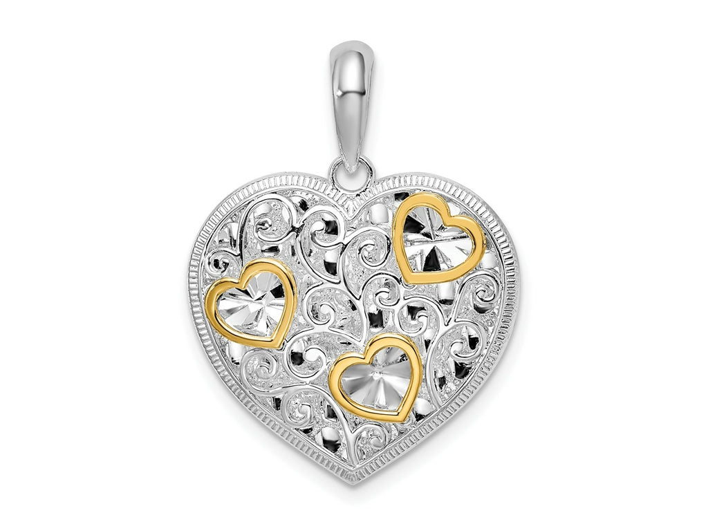 FJC Finejewelers 925 Silver and 14k Yellow Gold Accent  Rhodium Plated Fancy Heart Charm