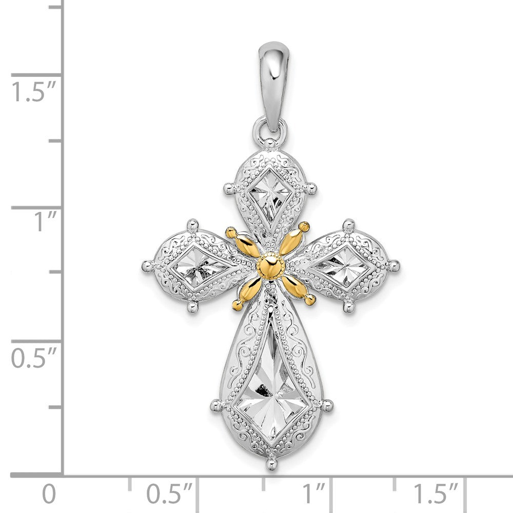 FJC Finejewelers 925 Silver and 14k Yellow Accent Gold d Polished Filigree Cross Charm 24 mm