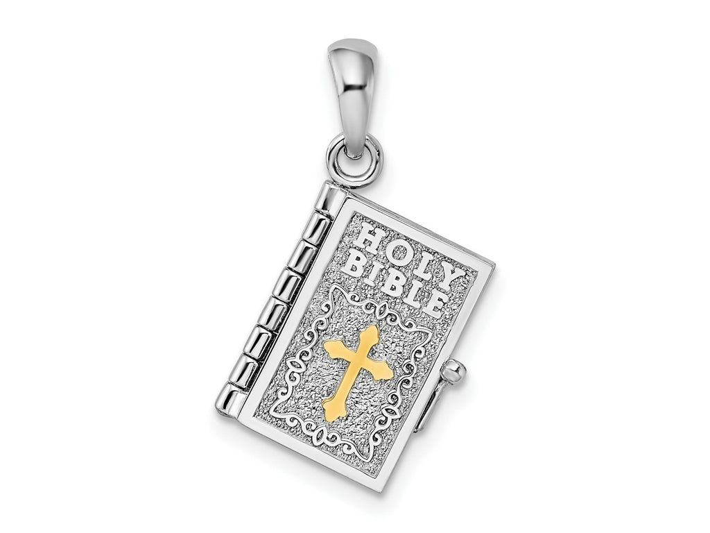FJC Finejewelers 925 Silver and 14k Yellow Gold Rhod-plted 3D Lords Prayer Holy Bible with Charm 24 x 13 mm