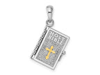 FJC Finejewelers 925 Silver and 14k Yellow Gold Rhod-plted 3D Lords Prayer Holy Bible with Charm 24 x 13 mm