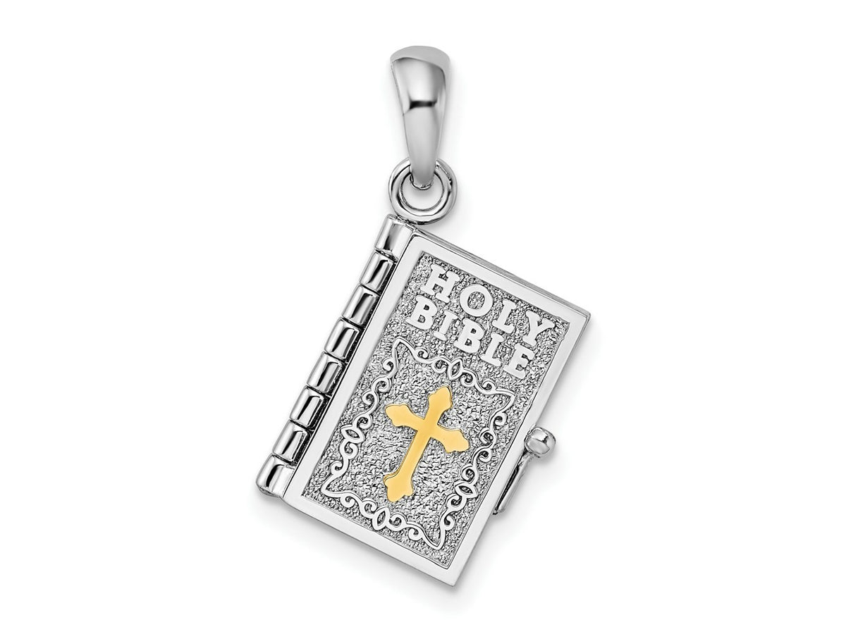 FJC Finejewelers 925 Silver and 14k Yellow Gold Rhod-plted 3D Lords Prayer Holy Bible with Charm 24 x 13 mm