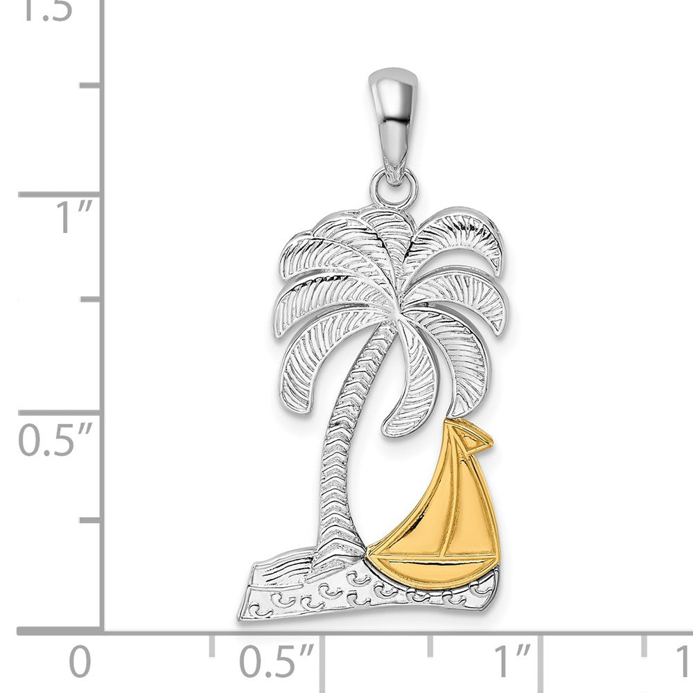 FJC Finejewelers 925 Silver and 14k Yellow Gold Accent Polished Palm Tree with Sailboat Charm 23 x 14 mm