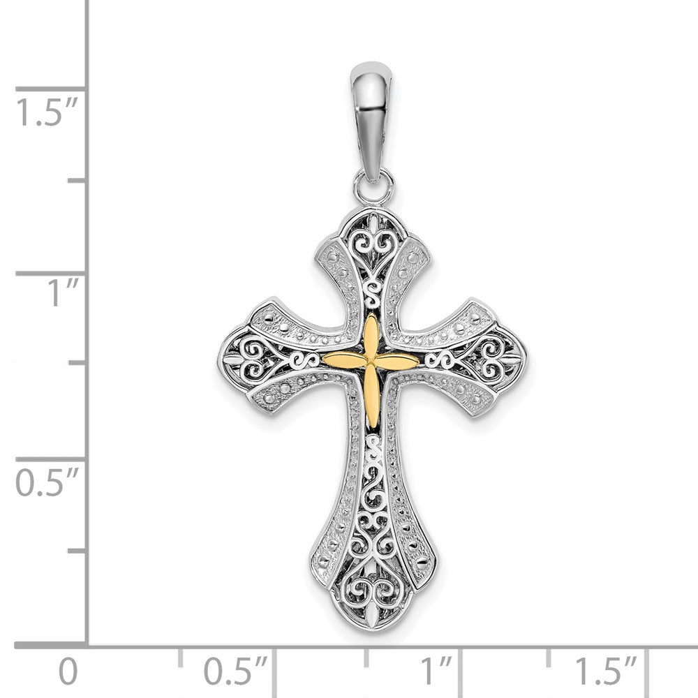 FJC Finejewelers 925 Silver and 14k Yellow Accent Gold d Filigree Budded Cross Charm 20 mm