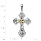 FJC Finejewelers 925 Silver and 14k Yellow Accent Gold d Filigree Budded Cross Charm 20 mm