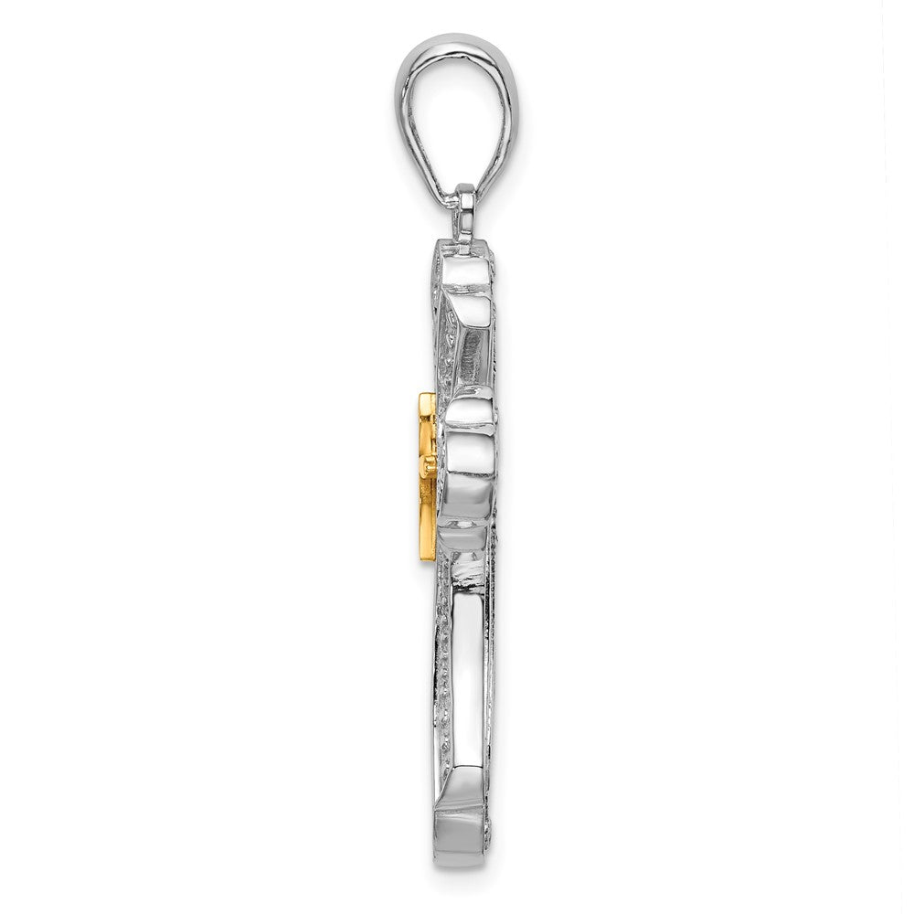 FJC Finejewelers 925 Silver and 14k Yellow Accent Gold d Filigree Budded Cross Charm 20 mm