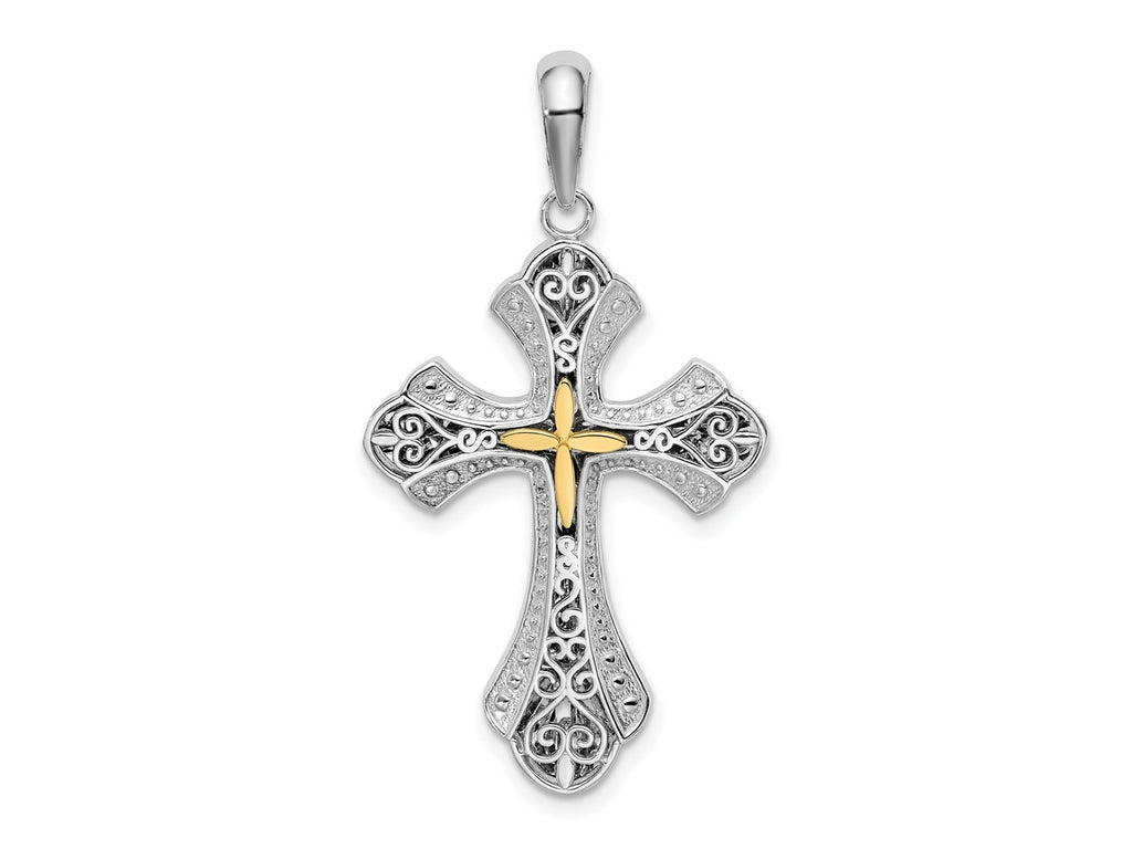 FJC Finejewelers 925 Silver and 14k Yellow Accent Gold d Filigree Budded Cross Charm 20 mm