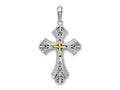 FJC Finejewelers 925 Silver and 14k Yellow Accent Gold d Filigree Budded Cross Charm 20 mm