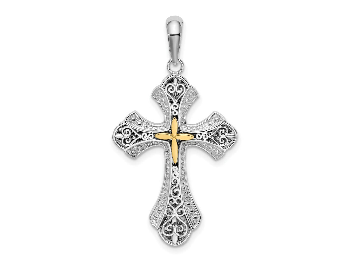 FJC Finejewelers 925 Silver and 14k Yellow Accent Gold d Filigree Budded Cross Charm 20 mm