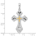 FJC Finejewelers 925 Silver and 14k Yellow Gold Bright Cut Budded Cross with Accent Charm 20 mm
