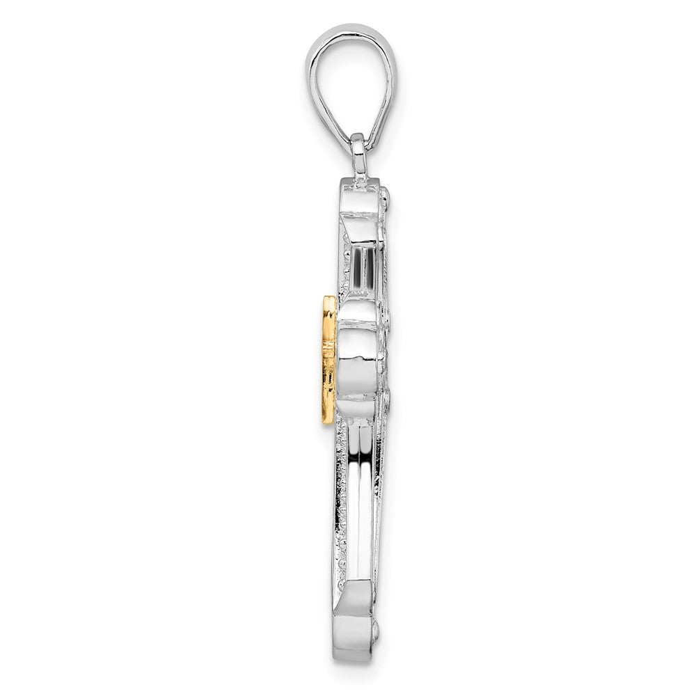 FJC Finejewelers 925 Silver and 14k Yellow Gold Bright Cut Budded Cross with Accent Charm 20 mm