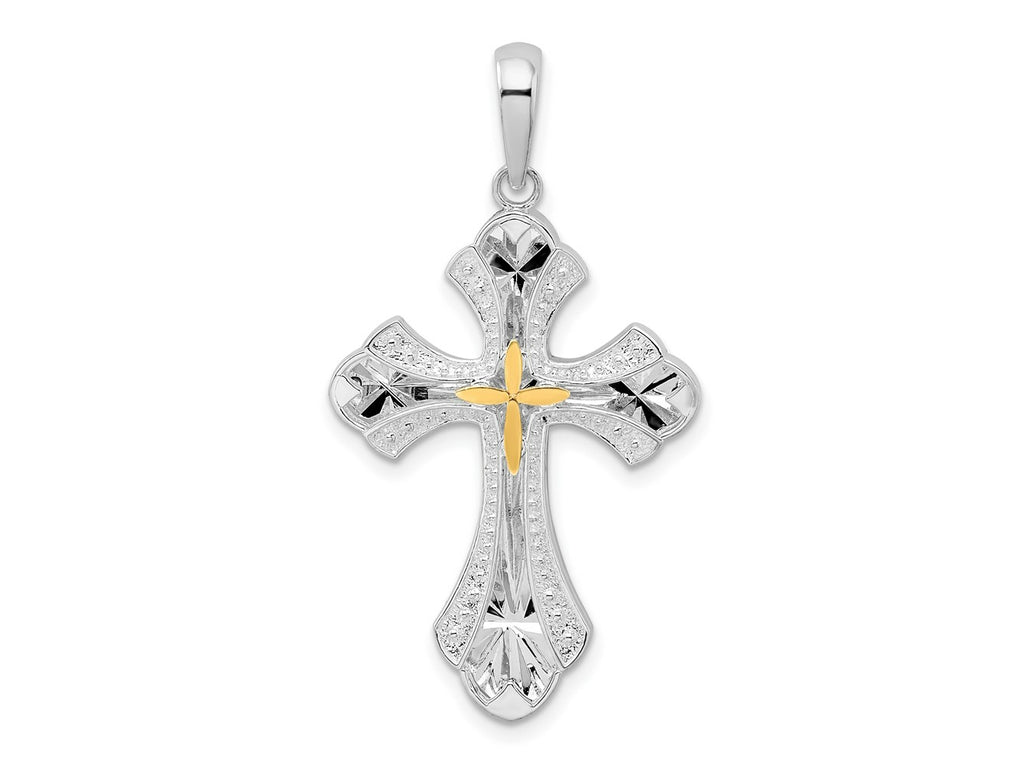 FJC Finejewelers 925 Silver and 14k Yellow Gold Bright Cut Budded Cross with Accent Charm 20 mm