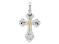 FJC Finejewelers 925 Silver and 14k Yellow Gold Bright Cut Budded Cross with Accent Charm 20 mm