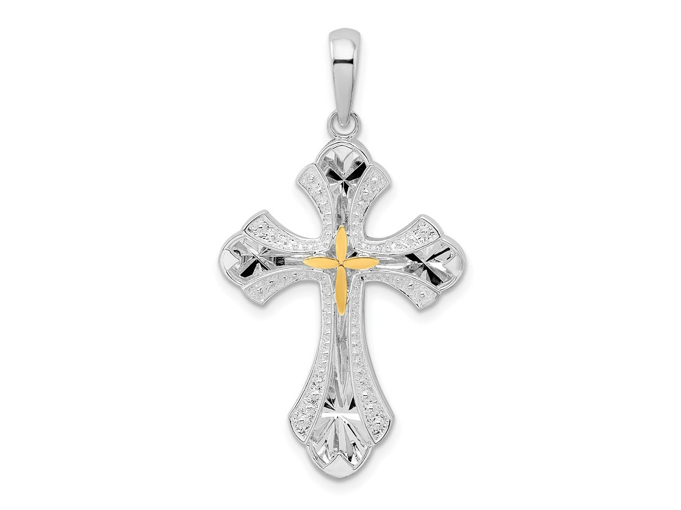FJC Finejewelers 925 Silver and 14k Yellow Gold Bright Cut Budded Cross with Accent Charm 20 mm