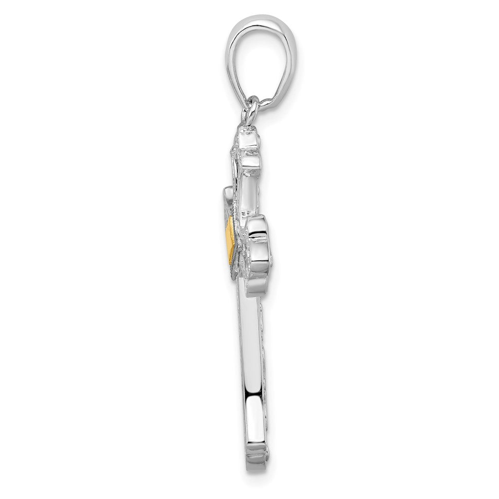 FJC Finejewelers 925 Silver and 14k Yellow Gold Accent Bright Cut Fleur de Lis Cross Charm 18 mm