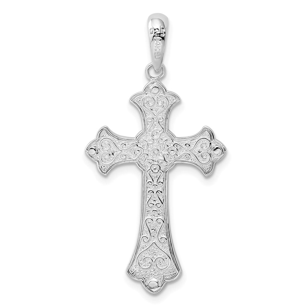 FJC Finejewelers 925 Silver and 14k Yellow Gold Accent Bright Cut Fleur de Lis Cross Charm 18 mm