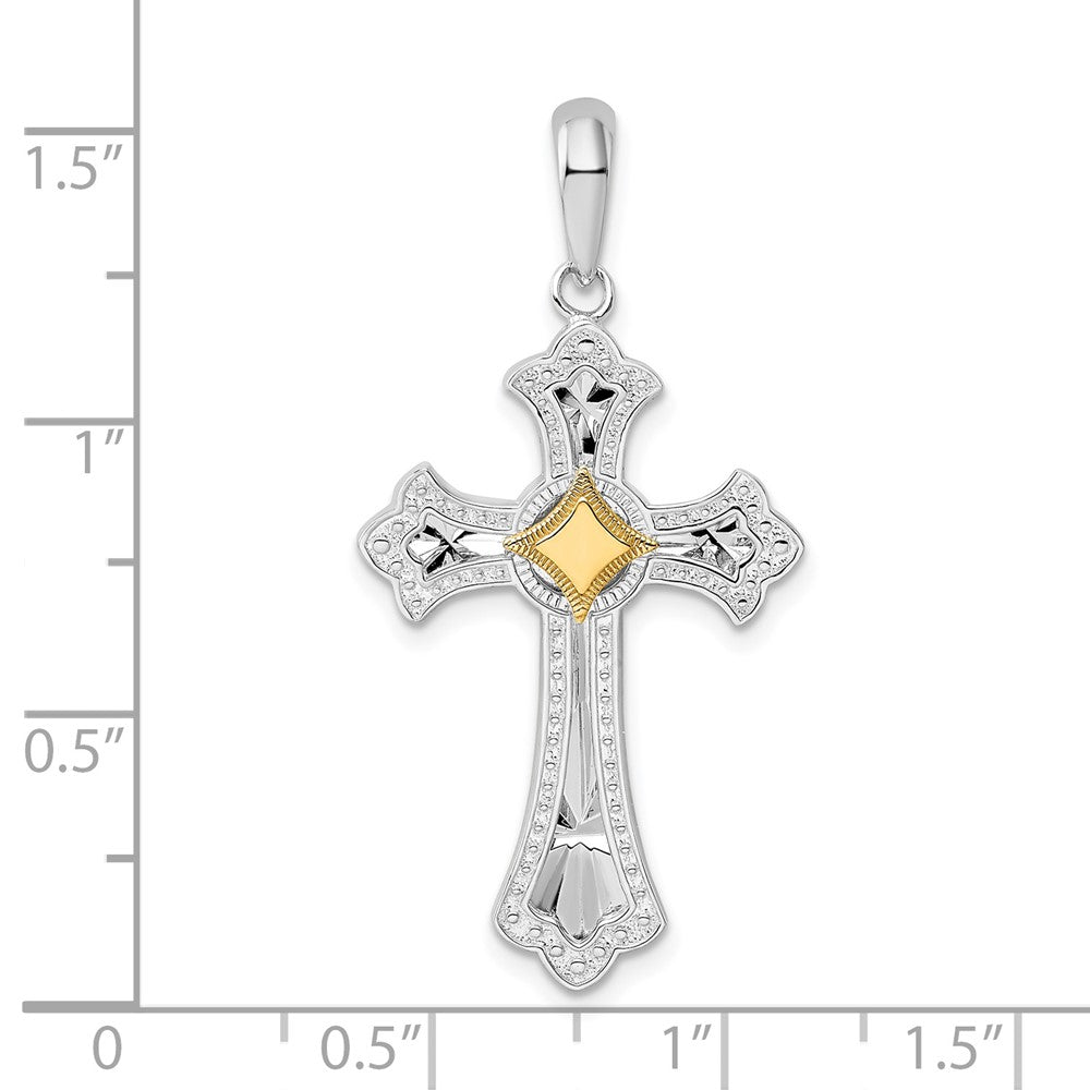 FJC Finejewelers 925 Silver and 14k Yellow Gold Accent Bright Cut Fleur de Lis Cross Charm 18 mm
