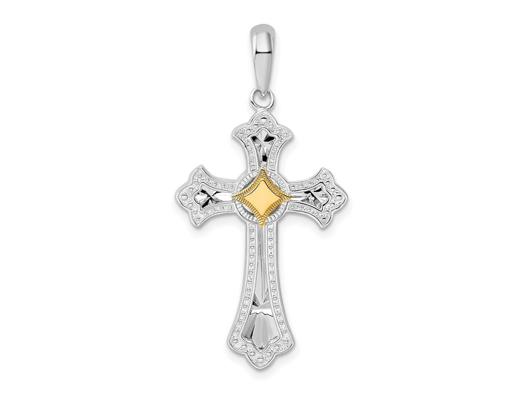 FJC Finejewelers 925 Silver and 14k Yellow Gold Accent Bright Cut Fleur de Lis Cross Charm 18 mm