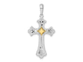 FJC Finejewelers 925 Silver and 14k Yellow Gold Accent Bright Cut Fleur de Lis Cross Charm 18 mm
