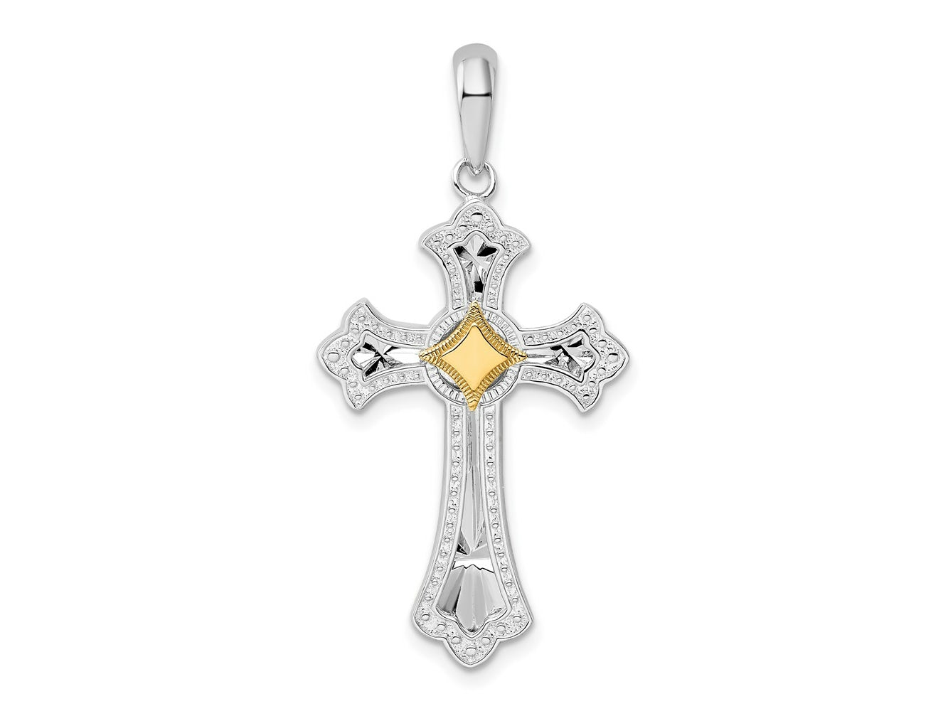 FJC Finejewelers 925 Silver and 14k Yellow Gold Accent Bright Cut Fleur de Lis Cross Charm 18 mm