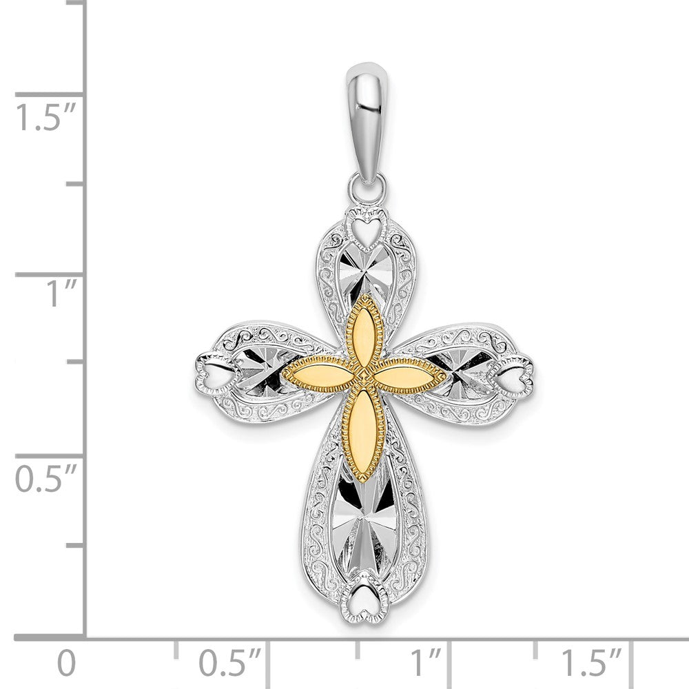 FJC Finejewelers 925 Silver and 14k Yellow Gold Accent Bright Cut Heart Cross Charm 23 mm