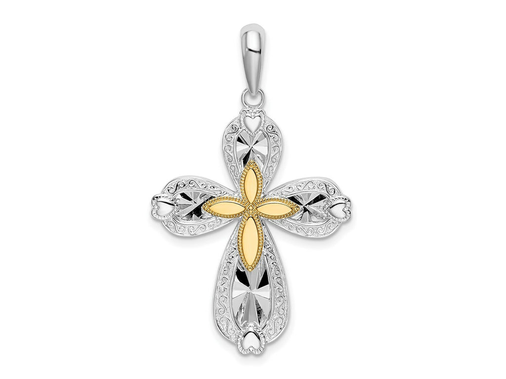FJC Finejewelers 925 Silver and 14k Yellow Gold Accent Bright Cut Heart Cross Charm 23 mm