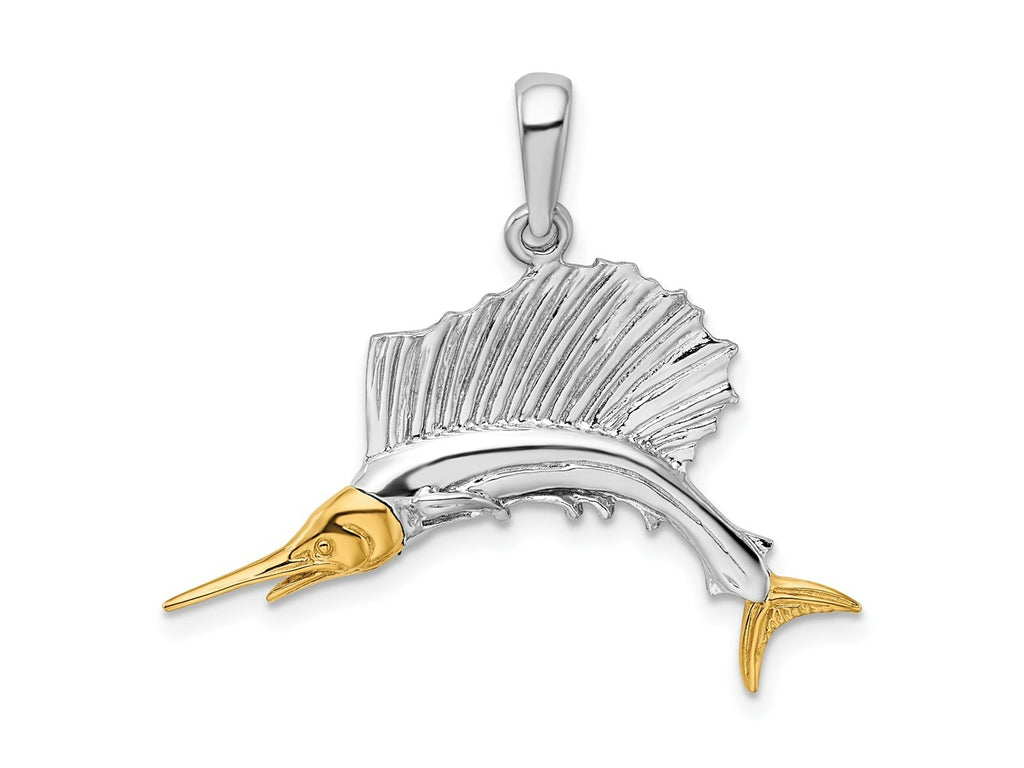 FJC Finejewelers 925 Silver and 14k Yellow Gold Accents Polished Sailfish Charm 28 x 31 mm