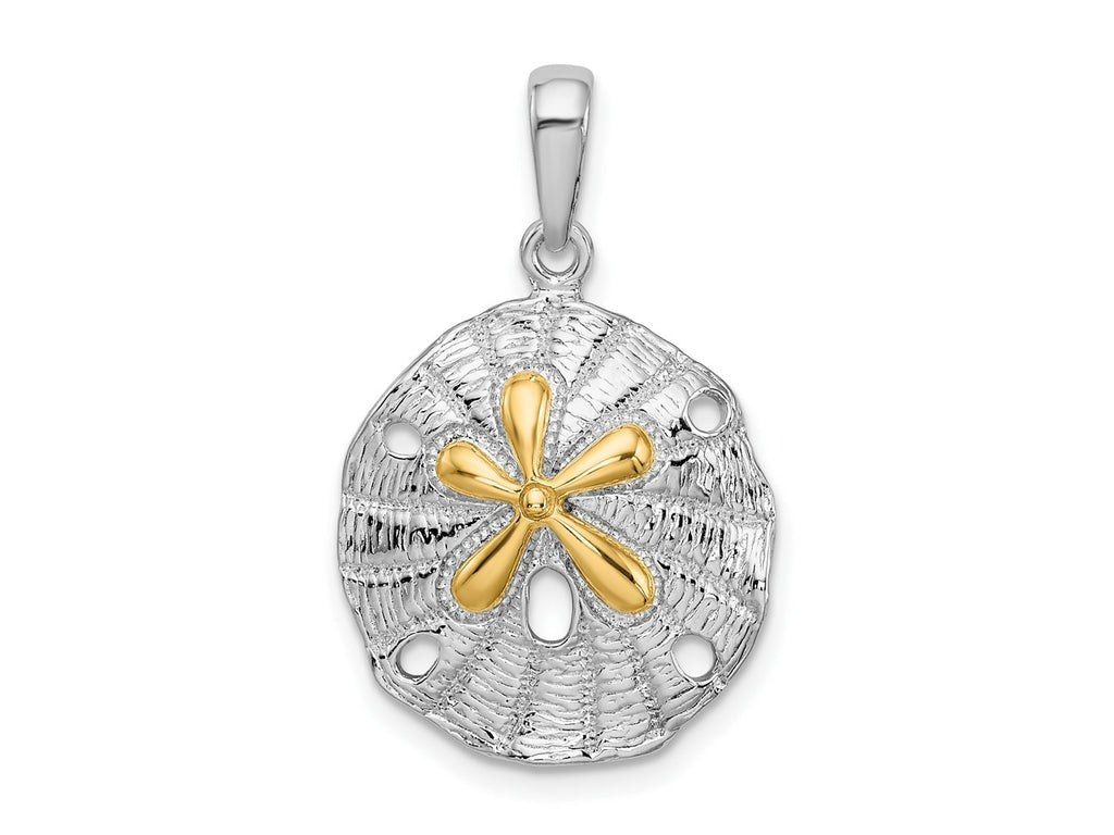 FJC Finejewelers 925 Silver and 14k Yellow Gold Accent Textured Sand Dollar Charm 27 x 17 mm