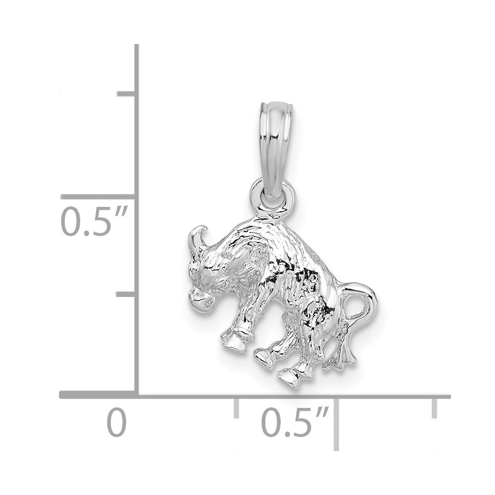 FJC Finejewelers 925 Sterling Silver Rhodium Plated Polished 3D Taurus Zodiac Charm