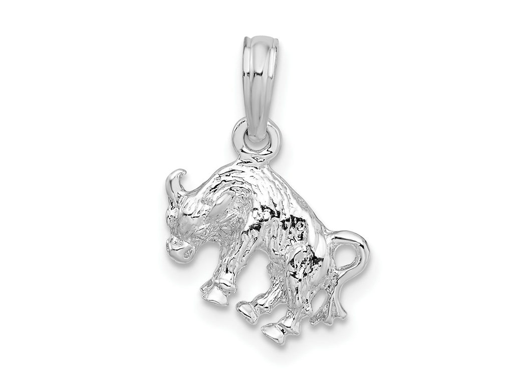 FJC Finejewelers 925 Sterling Silver Rhodium Plated Polished 3D Taurus Zodiac Charm