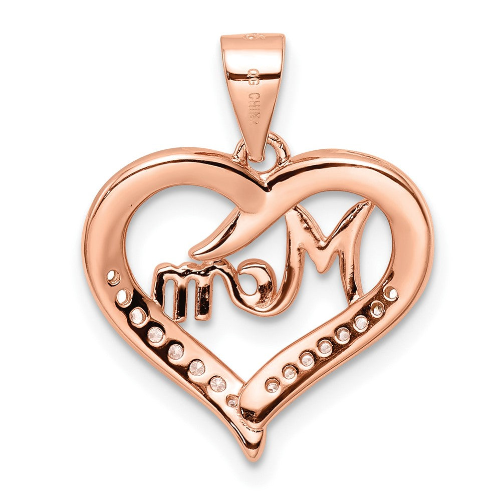 FJC Finejewelers 925 Sterling Silver Rose Tone CZ Mom Heart Charm 22 x 17 mm
