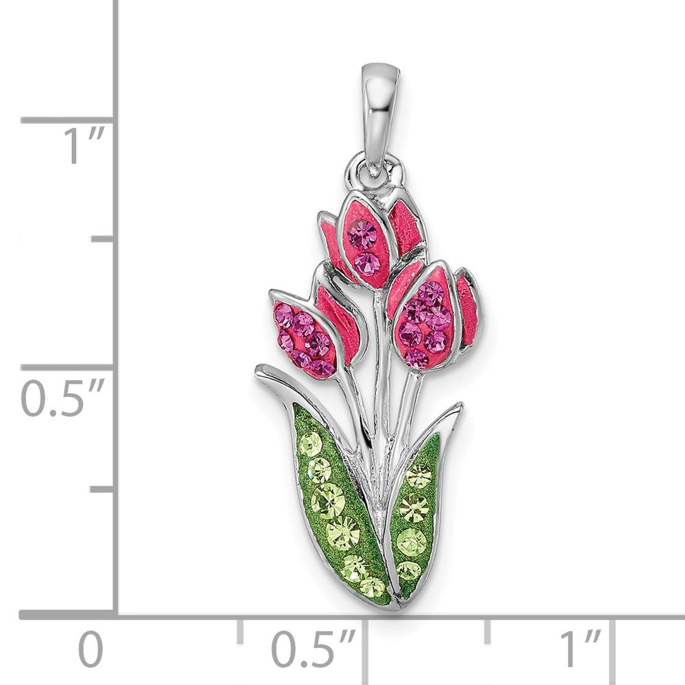 FJC Finejewelers 925 Sterling Silver Enameled Rhodium Plated Preciosa Crystal Tulips Charm 28 x 11 mm
