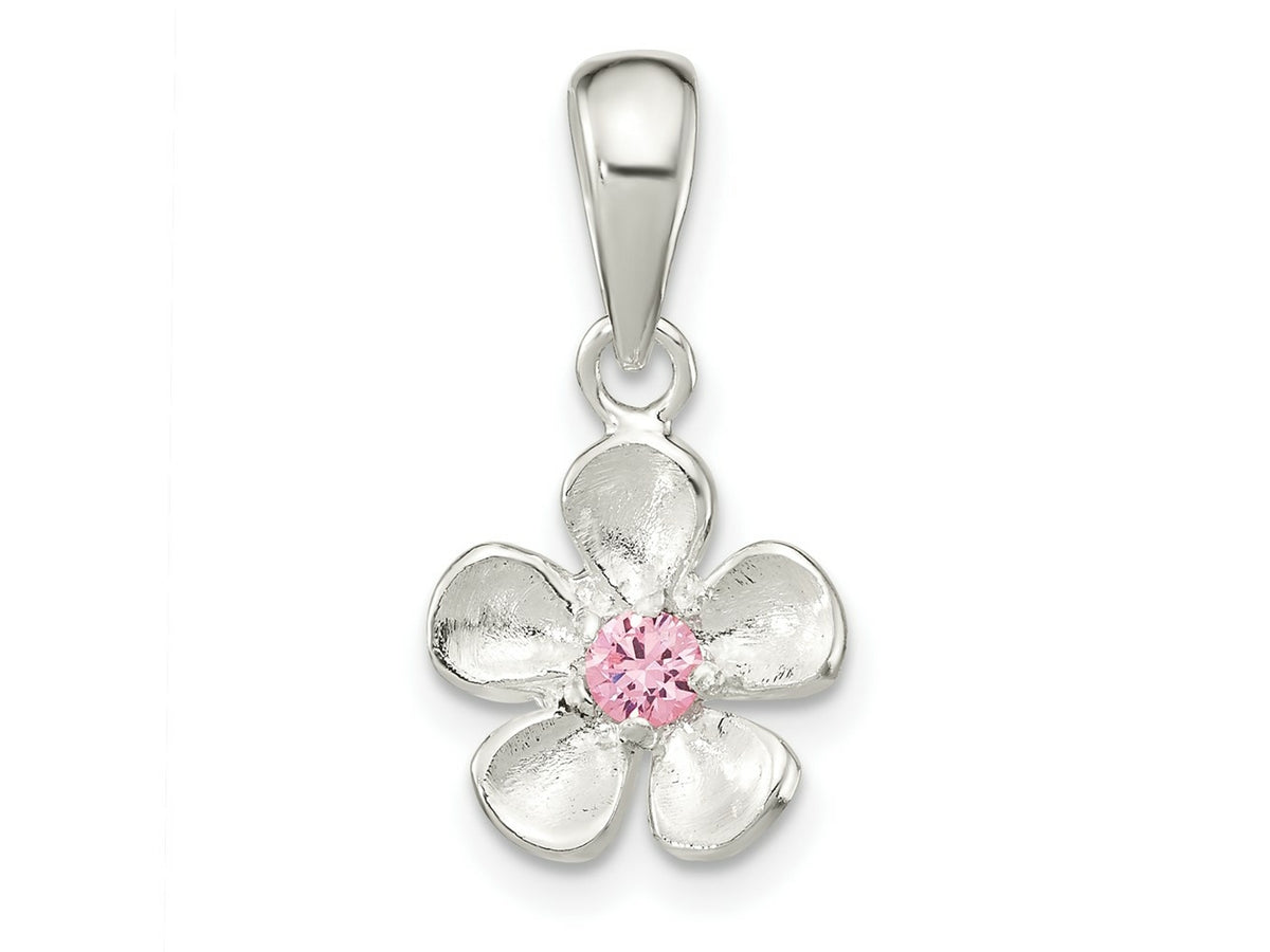 FJC Finejewelers 925 Sterling Silver Brushed and Polished Pink CZ Flower Charm 20 x 10 mm