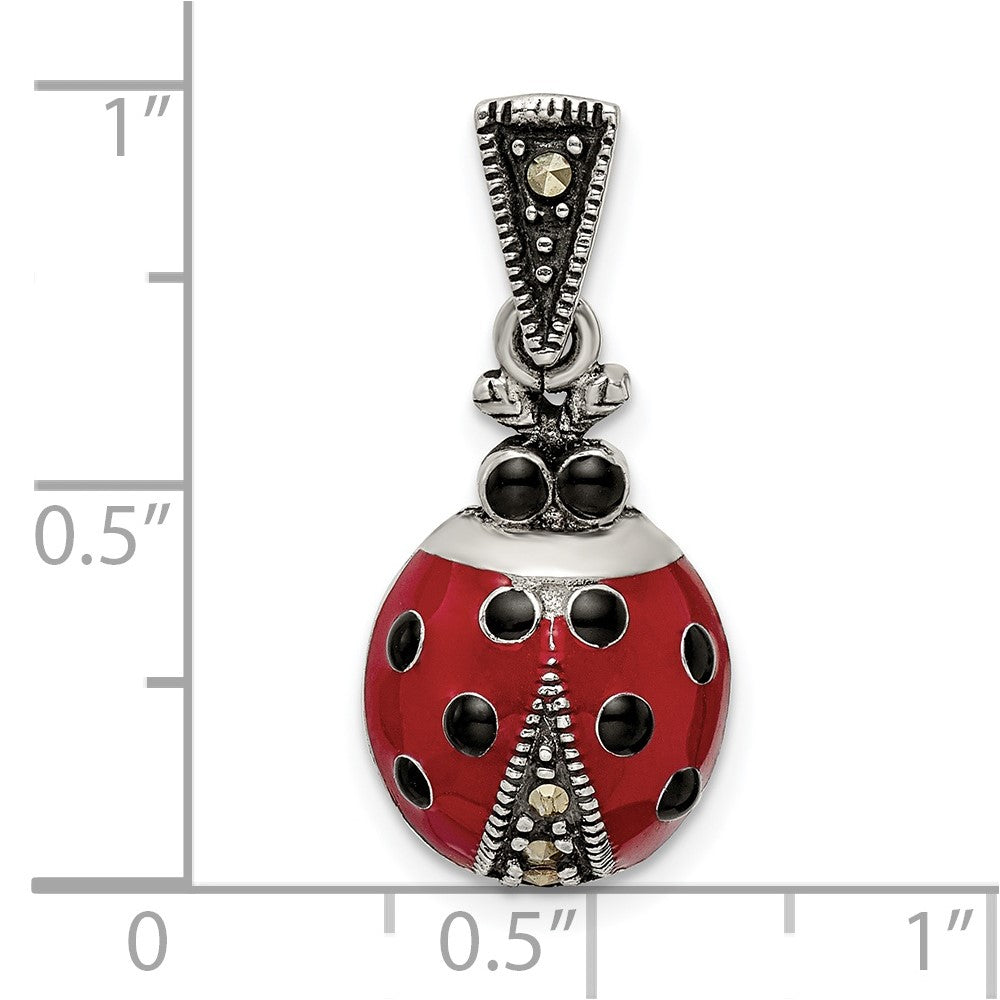 FJC Finejewelers 925 Sterling Silver Antiqued Marcasite Enameled Ladybug Charm 25 x 11 mm