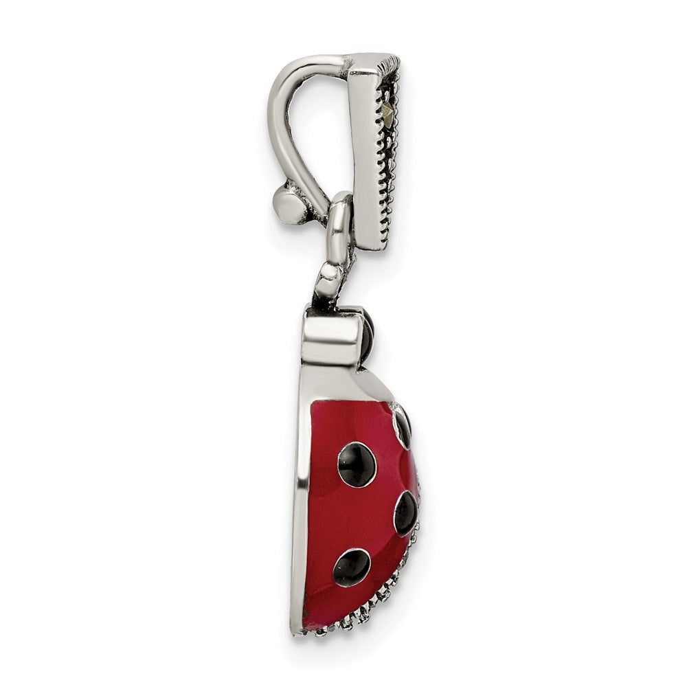 FJC Finejewelers 925 Sterling Silver Antiqued Marcasite Enameled Ladybug Charm 25 x 11 mm