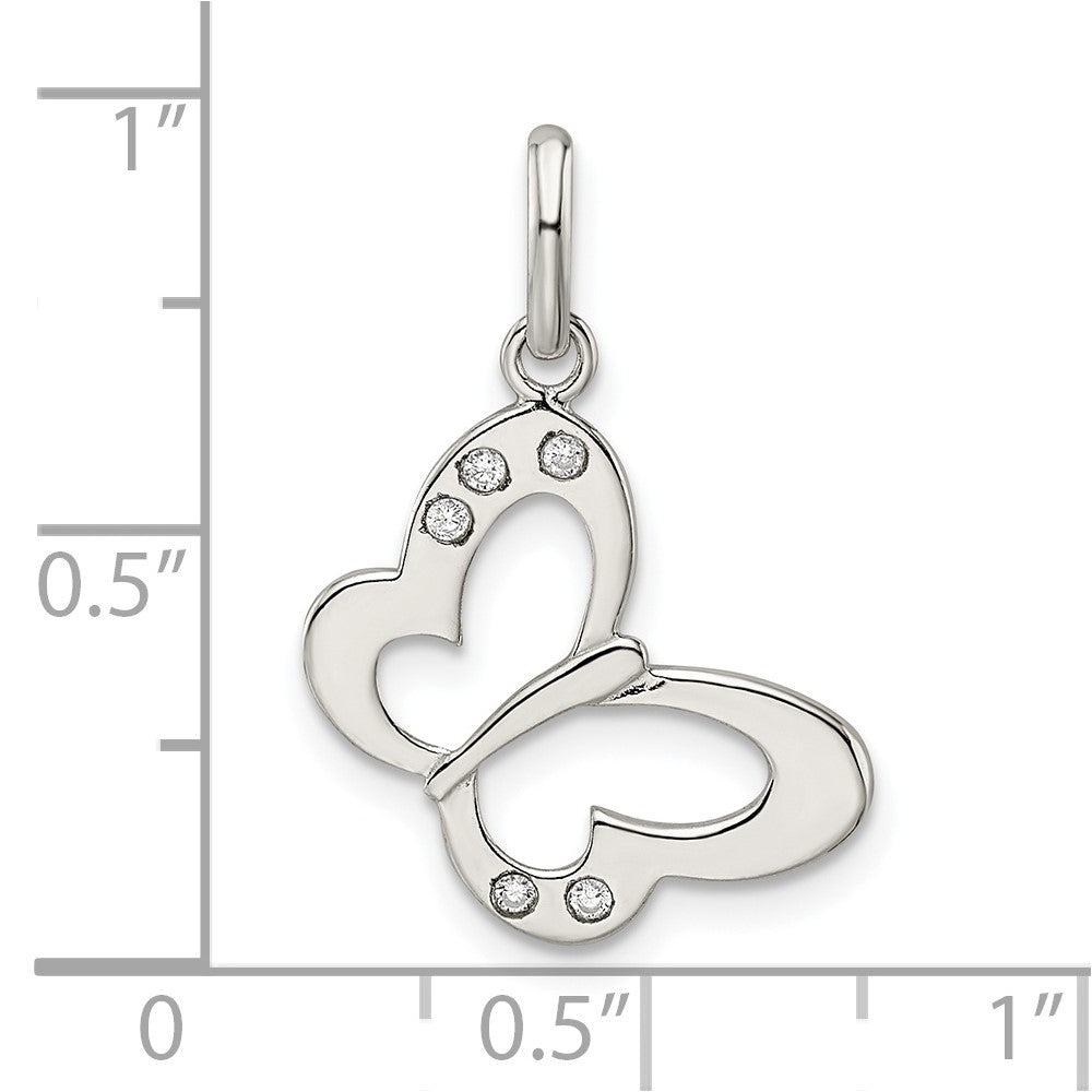 FJC Finejewelers 925 Sterling Silver Polished CZ Butterfly Charm 24 x 17 mm